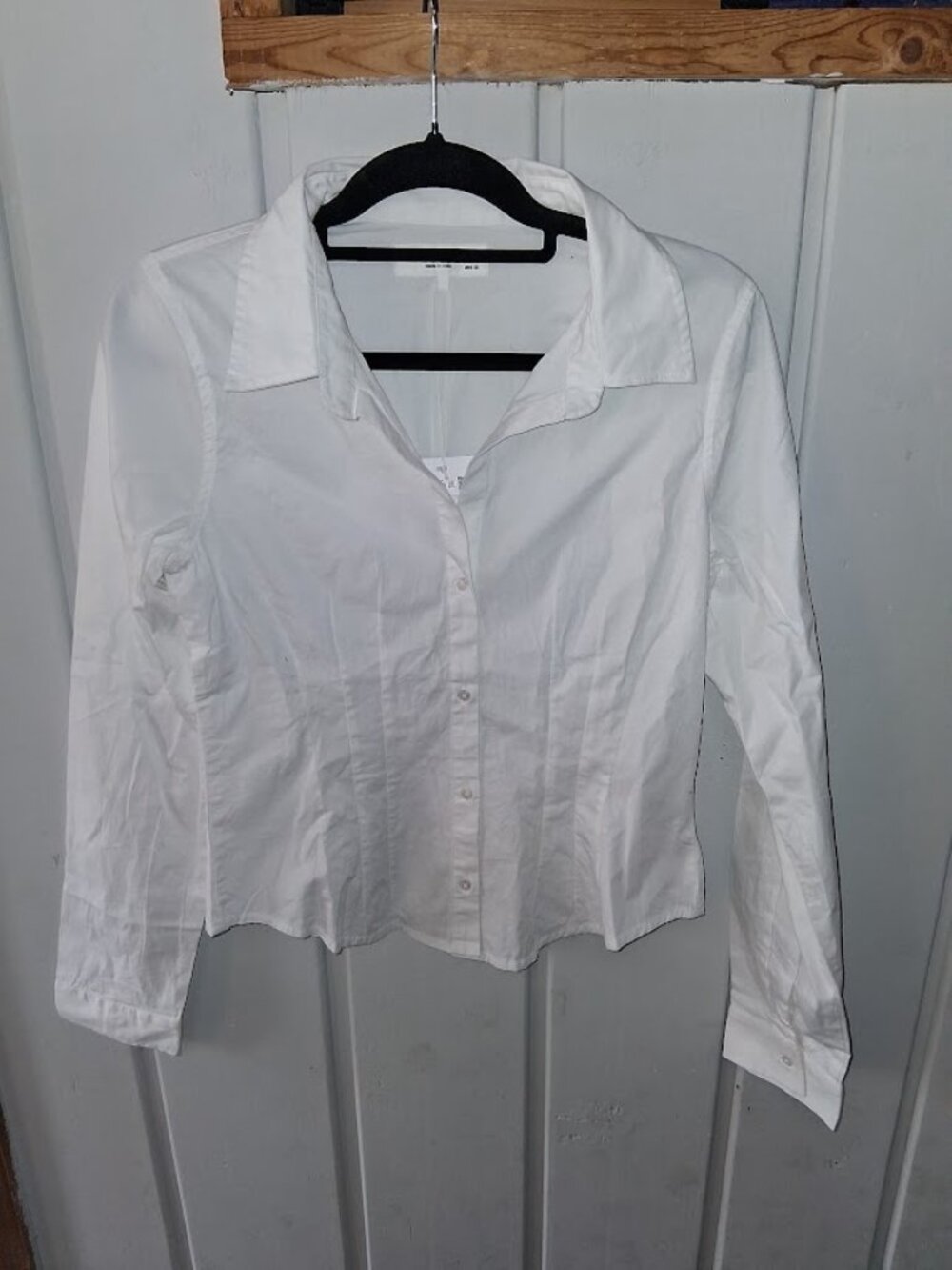 Zara Cotton Stretch Cropped Button Down Fitted Shirt NWT Sz L